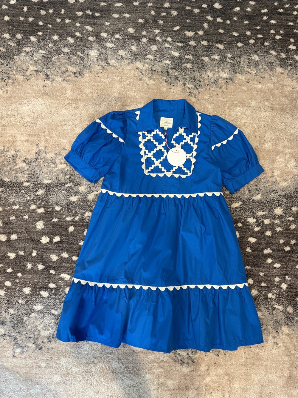 Umgee Royal Blue Puff Sleeve Dress with White Trim